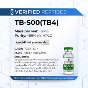 A peptide information sheet for the Verified Peptides TB 500 peptides.