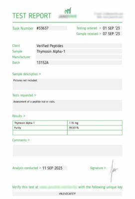 Thymosin Alpha-1 Lab Report Sepetember 2023
