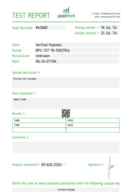 bpc157 tb500 blend sterility test report August 2024