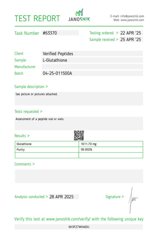 L-Glutathione Lab Report Test April 2025
