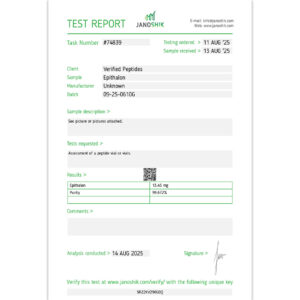 Certificate of Analysis Lab Test Report August 2025 for Epitalon Peptide