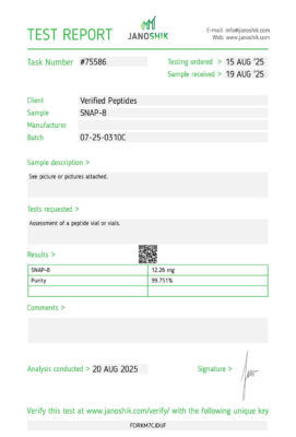 Purity Certificate of Analysis Lab Test Report For SNAP-8 Peptide August 2025