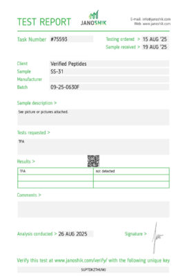 SS-31 Peptide TFA Certificate of Analysis Lab Test Report August 2025