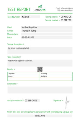 Thymalin Peptide Purity Certificate of Analysis Lab Test Report September 2025