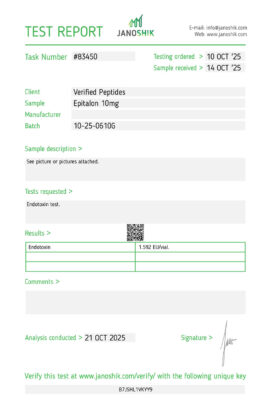 Epitalon Peptide Endotoxin Certificate of Analysis Lab Test Report October 2025