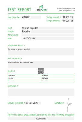 Epitalon Peptide Purity Certificate of Analysis Lab Test Report October 2025