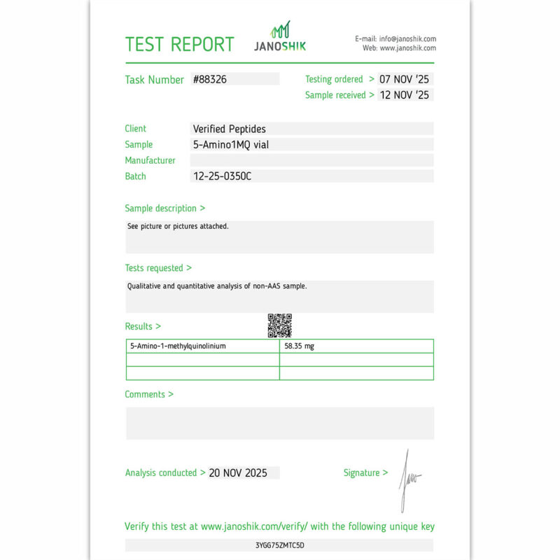 5-Amino 1MQ Peptide Purity Certificate of Analysis Lab Test Report November 2025