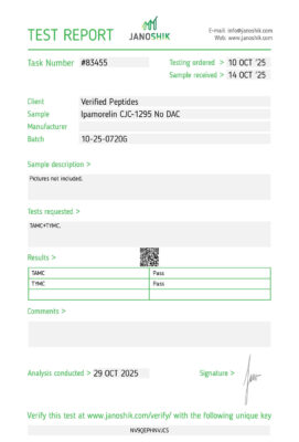 Ipamorelin CJC1295 Peptide Sterility Certificate of Analysis Lab Test Report October 2025