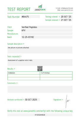KPV Peptide Endotoxin Certificate of Analysis Lab Test Report October 2025