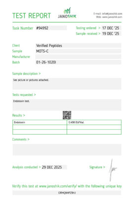MOTS-C Peptide Endotoxin Certificate of Analysis Lab Test Report December 2025