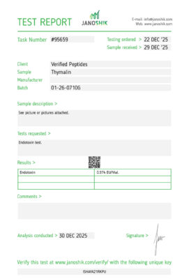 Thymalin Peptide Endotoxin Certificate of Analysis Lab Test Report December 2025