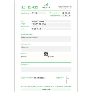 Frag(17-23) TB-500 Peptide Endotoxin Certificate of Analysis Lab Test Report January 2026 sq