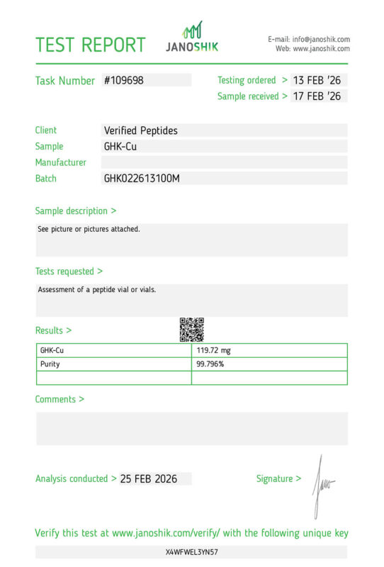 GHK-Cu Peptide Purity Certificate of Analysis Lab Test Report February 2026