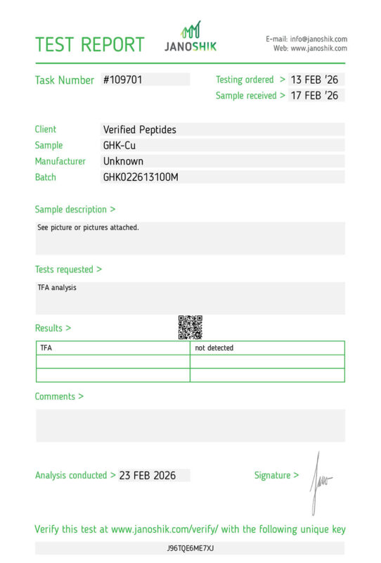 GHK-Cu Peptide TFA Certificate of Analysis Lab Test Report February 2026