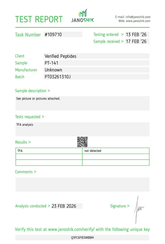 PT-141 Peptide TFA Certificate of Analysis Lab Test Report February 2026