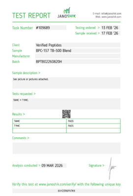 BPC-157 TB500 Blend Peptide Sterility Certificate of Analysis Lab Test Report February 2026