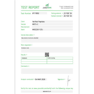 MOTSC Peptide Endotoxin Certificate of Analysis Lab Test Report March 2026 sq